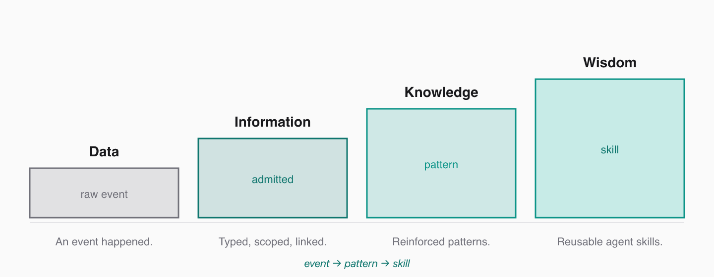 The graduation plane: data, information, knowledge, wisdom.